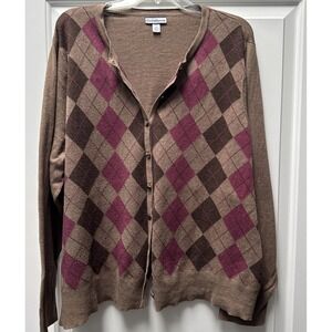 Croft & Barrow Argyle Cardigan Sweater Women's Plus 3X Pima Cotton